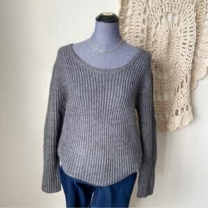 Garnet Hill Gray Ribbed Scoop Neck Sweater Oversized Size Small
